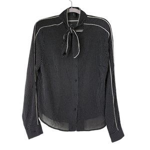 Womens Forever 21 Tie Neck Dot Blouse Size M Black Black EUC Long Sleeve 5075